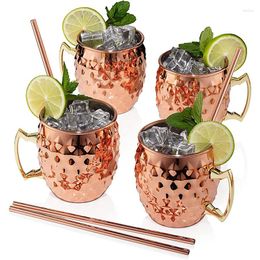 Mugs Copper Moscow Mule Set Of 4 - 18oz Stainless Steel Lining Pure Plated Cups Diamond