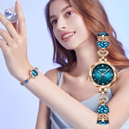 Wristwatches UTHAI L36 Women's Fashion Quartz Watch Light Luxury Diamond Chain Waterproof Premium Blue Crystal Bracelet Female's Watches