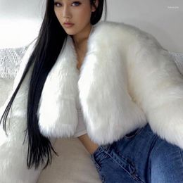 Women's Fur Black Imitation Coat Short Winter Thick Warm High Waist Faux Fluffy Coats Women