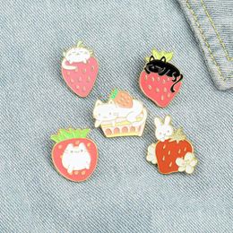 Pins Brooches Sweet Cartoon Cute Fruit Enamel Pins Colors Fashion Stberry Cat Rabbit For Women Jewelry Lapel Clothes Bags Drop Deliv Dhsjv