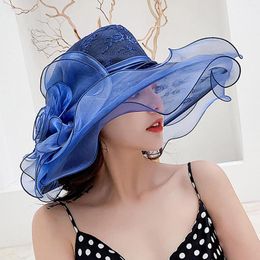 Wide Brim Hats Sun Women Fascinator For Cocktail Tea Party Wedding Bridal Flower Hat Summer Sunbonnet Gorras Para Mujer