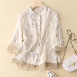 Women's Blouses 2023 Summer Embroidery Cotton Linen Loose Fashion Women Blouse Shirt