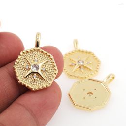 Pendant Necklaces 2023 Fashion Octagon Medal Gold Plated Copper Inset Zircon Geometric Charm Jewellery Accessories For Men Women