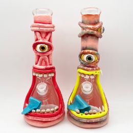 14 inch Height Colourful Hand Drawing 2 Designs Water Pipes Painting Glass Bong Wholesale for Adult