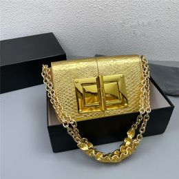 Trendy Women's Totes Top Layer Cowhide Vintage Flaps Snake Print Large Gold Buckle Single Shoulder Crossbody Chain Bag