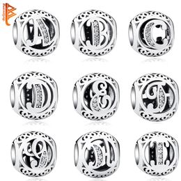 Authentic 925 Sterling Silver Crystal Alphabet A-Z Letter Charms Beads Fit Original Pandora Bracelet Necklace DIY Jewellery Making Q304b