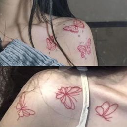 Clavicle Red Line Butterfly Sexy Tattoo Sticker Art Temporary Tattoos Cute Tatto Hotwife Festival Fake Tattoos for Women Sticker