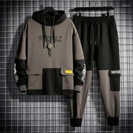 Men's Tracksuits Men Tracksuit Jogging Suit Patchwork Hoodies Set Male Fleece Pants Workout Two Piece Sets Gym Sportswear Clothing