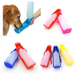 Dog Car Seat Covers 250ml Foldable Pet Drinking Water Bottles Travel Hand Held Puppy Dogs Squeeze Bottle Dispenser Flip Down Pan