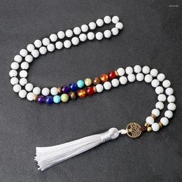 Pendant Necklaces Romantic White Beads For Women 8mm Natural Stone Life Tre Chakra Reiki Fashion Men Yoga Jewelry Gift