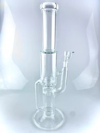 Bong Style smoking Hookahs Water Pipes clear 18 inches 18mm joint add a horn bowl , triple inline percs to 360 grid cap