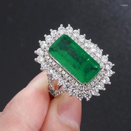 Cluster Rings RUZZALLATI Trend Vintage Lab Emerald Ring Rectangle Stone Resizable Wedding Banquet Jewellery Valentine's Birthday Gift