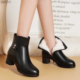 2022 NEW Fashion Soft Leather Women Ankle Boots High Heels Zipper Shoes Warm Wool Winter Boots for Women Plus Size 35-41 L230704