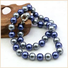 Chains 8 10 12mm 2Color Grey Blue Round Shell Pearl Necklace Fashion Jewellery Making Design Beads Neckwear Hand Made Women Ornaments