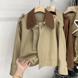 Women's Trench Coats Jackets Spring 2023 Cropped Women Long Sleeves Chic Lady High Street Casual Loose Top