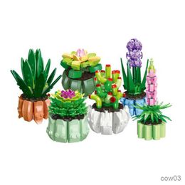 Blocks Succulents Potted Flowers Building Blocks Ornaments Animal Assembly Bricks Toys for Girls Gift R230718