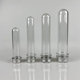 10Pcs 40ML Excellent Plastic Transparent Test Tubes With Aluminium Cap Bottles School Supplies Lab Equipments