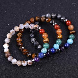 Strand Reiki Natural Stone Braided Bracelet Coffee Agates Labradorite Tiger Eye 7 Chakra Bracelets Yoga Healing Jewelry Meditation