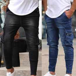 Men's Jeans Big Pocket Skinny Men Casual Denim Pants Punk Hip Hop Streetwear Long Trousers Clothing