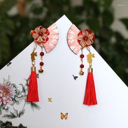 Hair Accessories Chinese Headdress Ancient Style Tassel Flowers Long Bell Girl Hairpin Pair Clip Children's Hairgrip