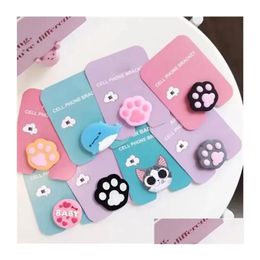 Cell Phone Mounts Holders Cartoon Grip Cute Animal Finger Stand Foldable Bracket Mount For Phones Drop Delivery Accessories Dhjac