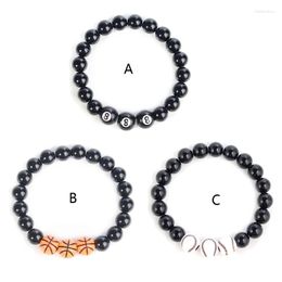 Charm Bracelets Number 8 Volleyball Basketball Charms Wristbands Imitation Obsidian Beads Bracelet Accessories For Teens Adults Gifts