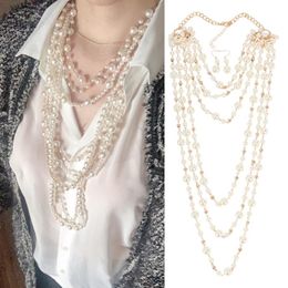 Multi-layer Pearl Necklaces Sweaters Chain Multilayer Strand Chain Faux Pearls Flapper Beads Cluster Long Choker Necklace178A