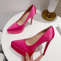 Dress Shoes 2023 Spring Women Pumps Fashion Silk Platform Pointed Toe Shallow Slingback High Heels Ladies Party Slip-On Shoe