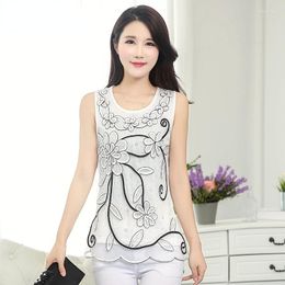 Women's Blouses Sleeveless Chiffon Blouse Lace Flower Sequined Shirt Ladies Tops 2023 Summer Oversized Woman Black White Shirts