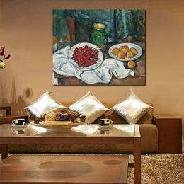 Abstract Landscape Canvas Art Still Life with Cherries and Peaches Paul Cezanne Oil Painting Handmade Impressionistic Artwork