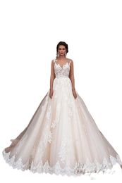 Illusion Neckline Lace Sexy Modest Plus Size Bridal Gowns Vintage Mila Nova Champagne Princess Wedding Dresses