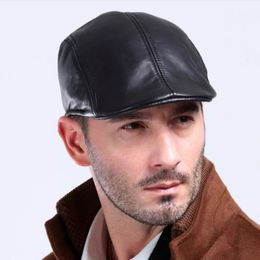 Berets 2023 Fashion Men Real Leather Hats Leisure Business Natural Sheepskin Beret1