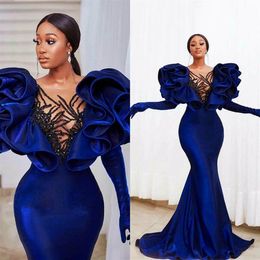 Modest Velvet Mermaid Prom Dresses Plus Size Ruffles Cap Sleeve Elegant Formal Evening Gowns 2021 vestido de novia275e