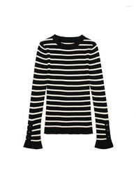 Women's Sweaters Nlzgmsj Sweater Women 2023 Spring Autumn Commuter Slim O-Neck Panelled Stripe Knitted Clothing Tops