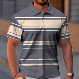 Men's Polos Summer Men's Striped Polo Shirt Short Sleeve Casual Business Button Tops Tees Oversized Fashion Golf Polo Shirt for Men Clothing 230717