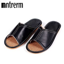 Slippers Mntrerm Sheepskin Leather Flat Shoes Men Brown Black 2020 Summer Autumn Slippers Toe British Style Oxford Indoor Shoes For Men L230718