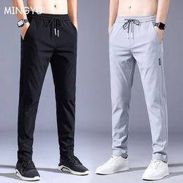 Men s Pants Summer Casual Thin Soft Elasticity Lace up Waist Solid Colour Pocket Applique Korea Grey Black Work Trousers Male 38 230718