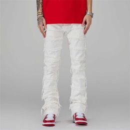 10A Top Quality Men's Jeans Punk Stacked White Straight Y2k Grunge Pants Men Fashion Hip Hop Kpop Women Cotton Old Long Trousers Ropa Hombre