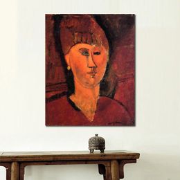 Female Figure Abstract Canvas Art Head of Red-haired Woman Amedeo Modigliani Painting Hand Painted Artwork Bedroom Decor