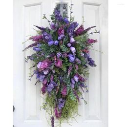 Decorative Flowers Spring Purple Tulip Wreath Lilac Hydrangea Colorful Summer Home Festive Decoration