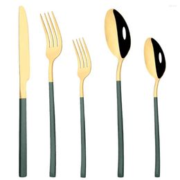 Flatware Sets 5/20/30/40Pcs Green Gold Cutlery Set Stainless Steel Dinnerware Knife Dessert Fork Spoon Silverware Kitchen Tableware