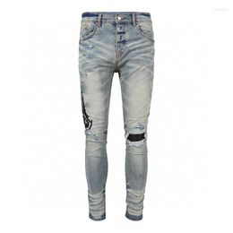 Men's Jeans AM Brand Fashion Street Ripped Beggar Style Motorcycle Pants Male Casual Denim Stretch Skinny-Fit Trousers