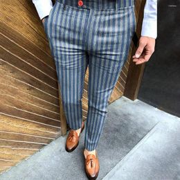 Men's Pants Mens Slim Fit Stripe Printed Stretch Casual Gentleman Work Trousers