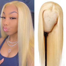 Allove Body Wave 30inch Transparent Lace 13x1 Human Hair Lace Front Wigs Blonde Colour 613 Peruvian Straight246V