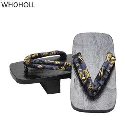 Slippers WHOHOLL Geta Summer Men's Two-tooth Clogs High Heel Thick Bottom Japanese Geta Solid Wooden Slippers Cosplay Shoes Costumes L230718