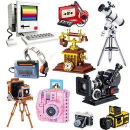 Blocks Mini Blocks Digital Retro Film Camera Vintage Bricks Model Building Kids Boys Ideas Set Photo Typewriter CellPhone Creative R230718