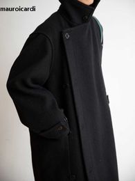 Men's Wool Blends Mauroicardi Autumn Winter Long Black Thick Warm Soft Wool Blends Coat Men Luxury Designer Clothes 2023 Runway European Fashion HKD230718