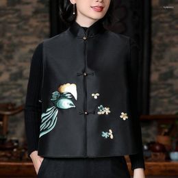 Ethnic Clothing Women Chinese Traditional Vest Retro Flower Print Tang Suits China Oriental Satin National Wind Coat