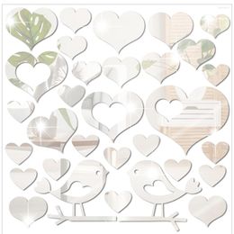 Decorative Flowers Mirror Wall Decals Heart Decor Stickers Shaped Glass Decoration Acrylic Mirrors