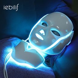 Face Care Devices iebilif 7 Colours Pon Electric LED Mask with Neck Skin Rejuvenation Anti Acne Wrinkle Beauty Treatment Salon Home Use 230617